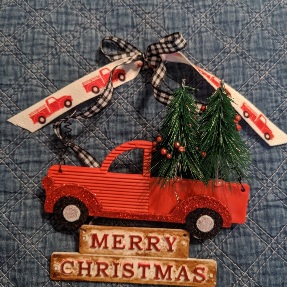 Rae dunn inspired farmhouse red truck ornament